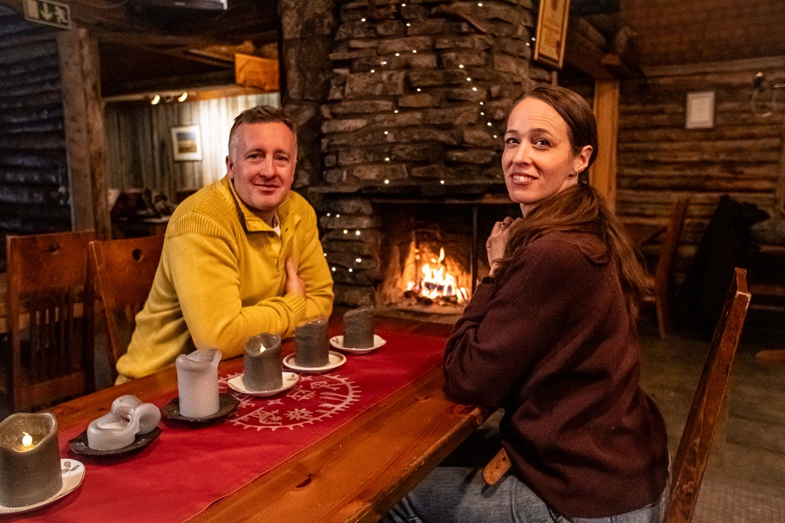 Warm and cosy inside a cabin in Levi — family moment