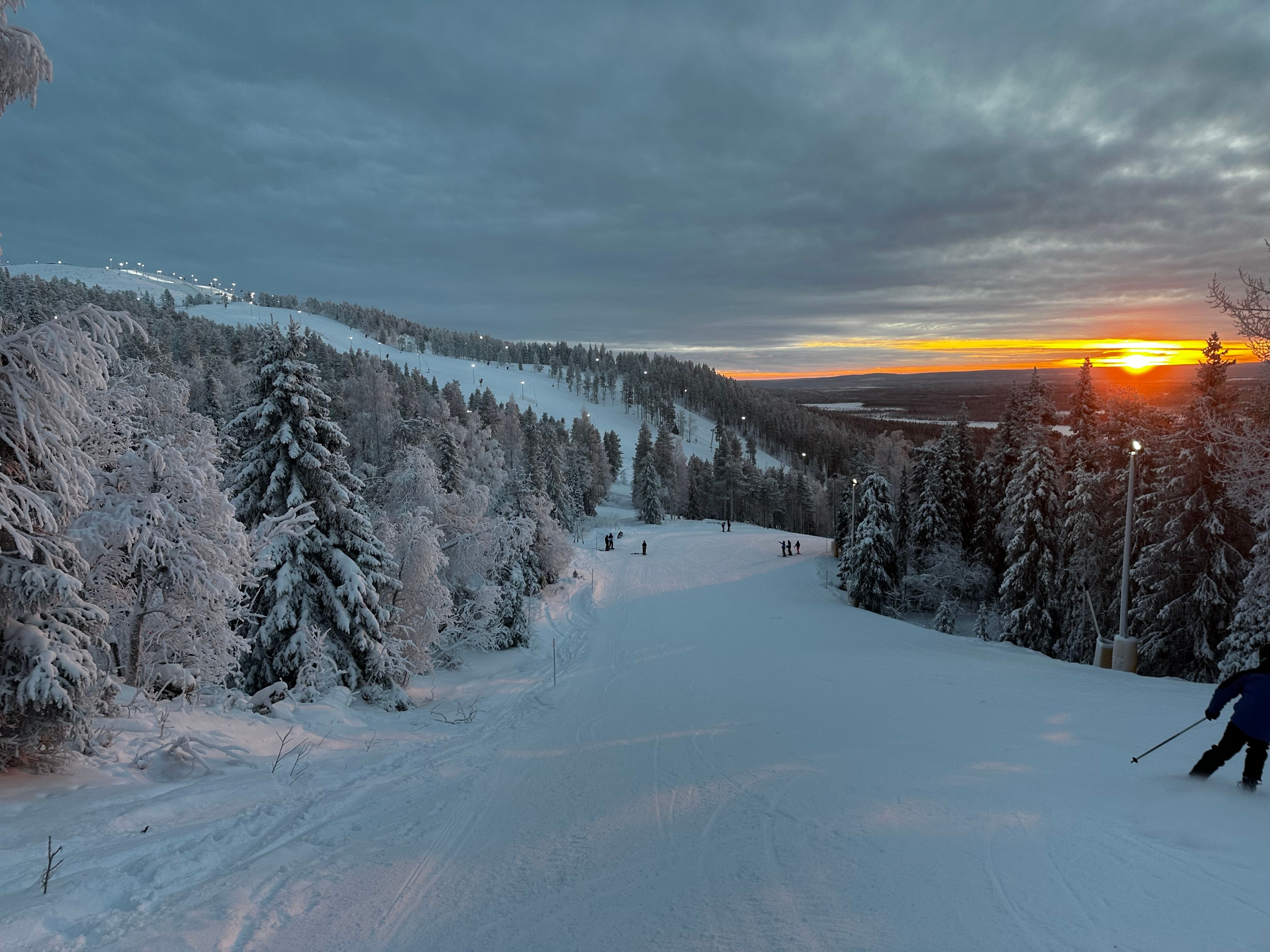 Levi fell at dusk — view across Finnish Lapland in winter