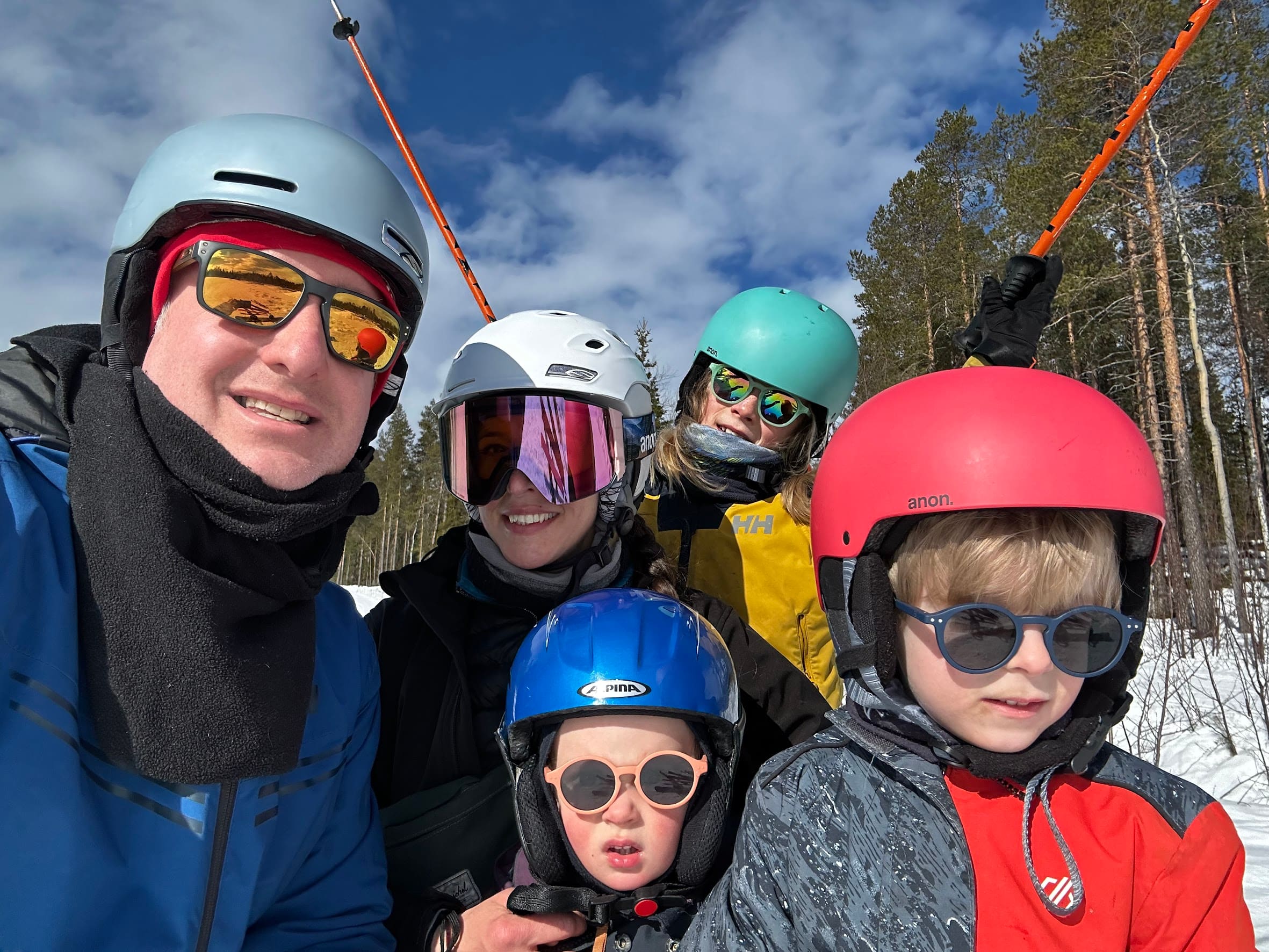 Family skiing together in Levi, Finnish Lapland — Colin and the boys