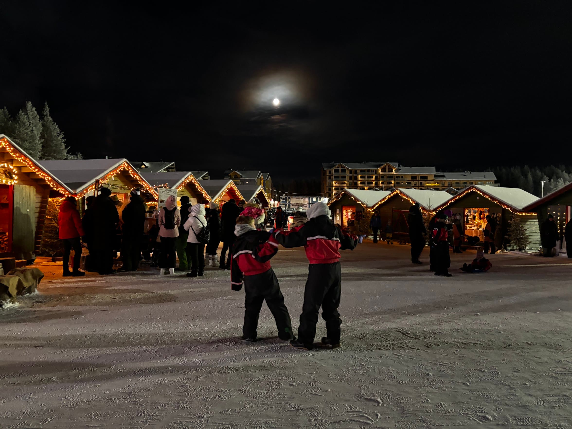 Northern lights aurora hunting at night in Finnish Lapland